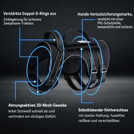 Harnais tactique pour chien avec poignée et laisse, gilet réglable anti-traction avec bandes réfléchissantes pour dressage et promenades, robuste et respirant