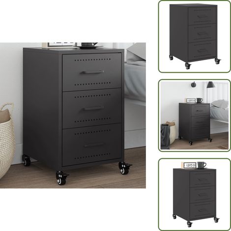 Comodino con ruote - vidaXL Comodino Nero 36x39x59 cm in Acciaio - Comodino per interni
