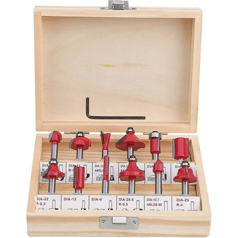 12-teiliges Fräser-Set aus Kohlenstoffstahl mit Schaft und Aufbewahrungsbox (1/4 Zoll)