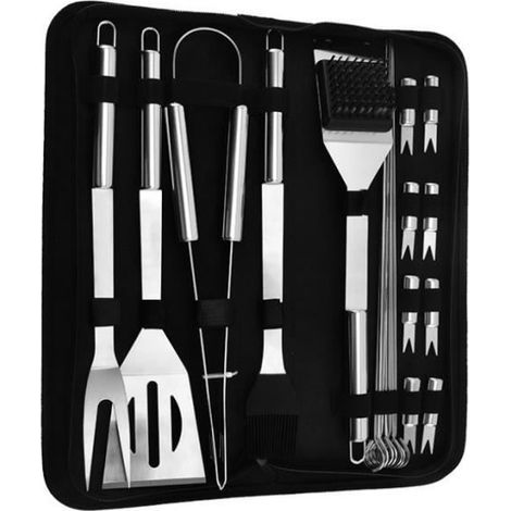 (Edelstahl) 20-teiliges professionelles Grillzubehör aus Edelstahl - Grillutensilien mit Tragetasche - Grillwerkzeug-Set als Geschenk. (1/4)
