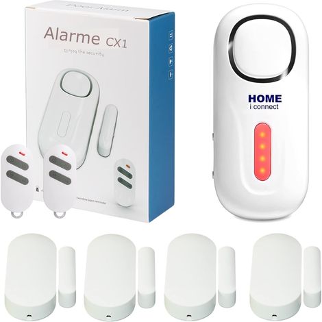 1 Kit Alarme Sans Fil - Détecteur Ouverture - Sirène 120dB - Sécurisation Porte Fenêtre Maison Camping Car - Noir - 30x25x5cm (1/5)