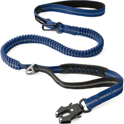 1 - Laisse Tactique - Mousqueton à Dégagement Rapide - Nylon Renforcé et Fils Réfléchissants - Pour Chien Moyen et Grand - Bleu Marine et Noir - 180 cm (1/5)