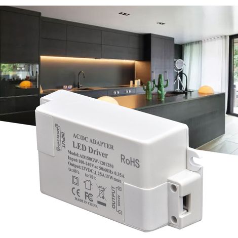 LED-Steuertransformator AC100-240V/0,35A LED-Netzteil DC12V/1,25A 15W. (1/5)