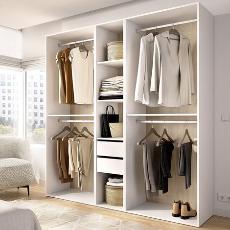 Großer Rector Kleiderschrank, 5 Regale, Kleiderstange, 2 Schubladen, 45x205h cm Weiß, Schlafzimmer (1/5)
