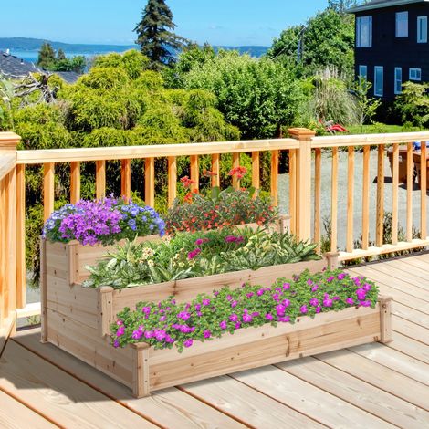 Bac potager surélevé 3 niveaux pour balcon et jardin, jardinière en bois avec drainage, pour fleurs, herbes et légumes, 124 x 124 x 56 cm – CHICFURN (1/5)