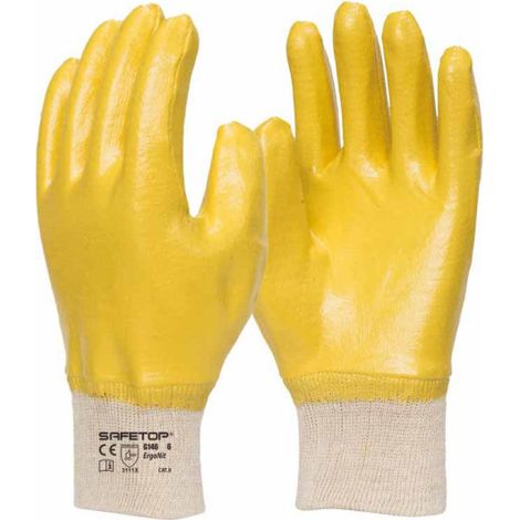 Guante de nitrilo amarillo dorso recubierto Ergonit SAFETOP (12 pares) 8