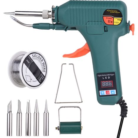 Kit fer à souder 80W écran numérique – Température réglable, chauffe rapide, support détachable, 50g fil, 5 embouts EU (1/5)