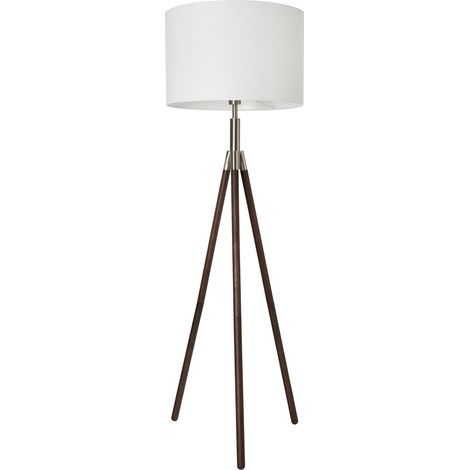 Litecraft Colson Wooden Tripod Floor Lamp With Satin White Shade - Dark Wood (1/5)