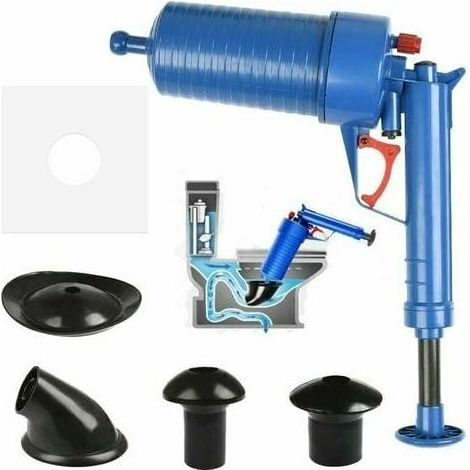 Abflussreiniger mit Pümpel, Druckluft-Abflussreiniger, Hochdruckpumpe mit 4 verschiedenen Saugnäpfen zur Reinigung von Küchenspülen, Badewannen und Toiletten (1/5)