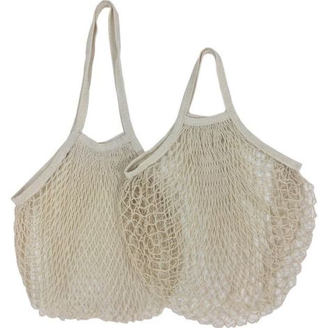 Wiederverwendbarer Baumwollnetzbeutel – für Obst, Gemüse, Lebensmittel, Strand, Spielzeug – mit langen und kurzen Henkeln – 2 Stück (1/5)