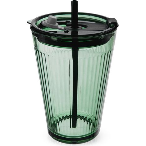 Taza de cristal con tapa de pajita para bebidas frías y calientes, tamaño viaje de 450 ml. (1/5)