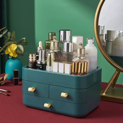 royaluxe - Organisateur de maquillage avec tiroirs, organisateur de comptoir pour cosmétiques, idéal pour les comptoirs de vanité de salle de bain et de chambre à coucher, support de rangement de bure (1/5)
