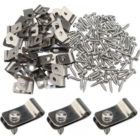 Clips de clôture, clips pour clôture en grillage, clips en fil d'acier inoxydable avec vis, clips pour clôtures en bois, vinyle ou métal (100 pièces) (1/4)