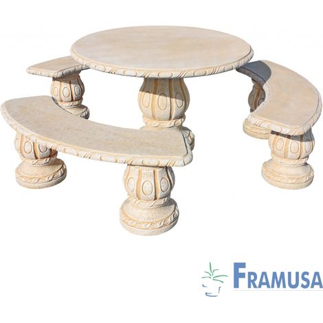 CONJUNTO COMEDOR PIEDRA CIRCULAR JARDIN ALAMO NATURAL OCRE