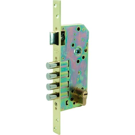 cerradura seguridad 4220 60 mm latonado 4 bulones deslizantes picaporte reversible (1/2)