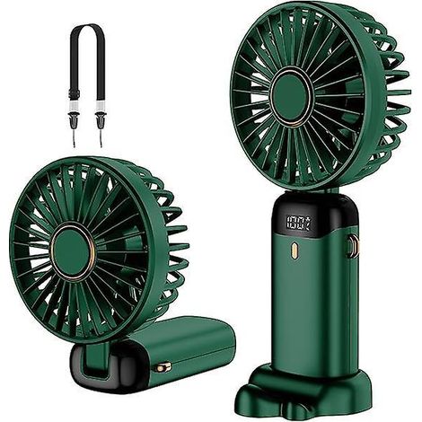 (vert) Mini Ventilateur Portable Rechargeable Par Usb, Petit Ventilateur De Poche  5 Vitesses Avec Cordon Et Base, Batterie Intgre De 4200 Mah, Ve