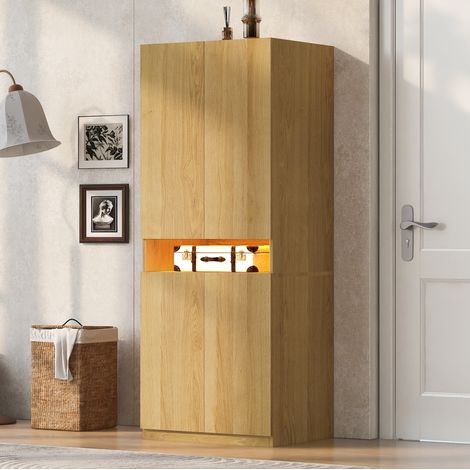 Armario ropero 70x55x180 cm de MDF y metal acabado madera con LED y almacenaje - CHICFURN (1/5)