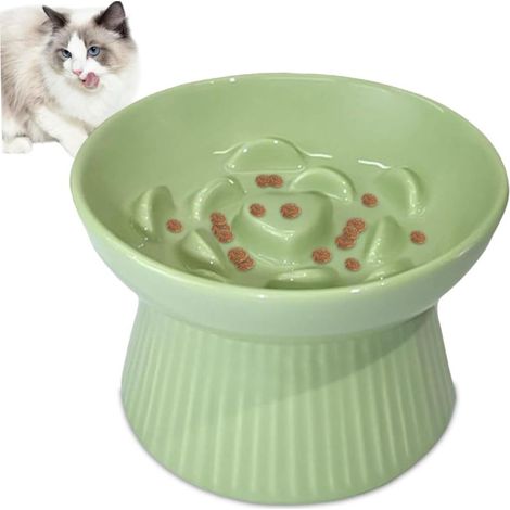 Comedero anti-tragantamiento para gatos, con un creativo diseño floral, de cerámica, con base estable, 300 ml, antideslizante, con función anti-tragantamiento y antivómitos, apto para alimentos secos  (1/5)