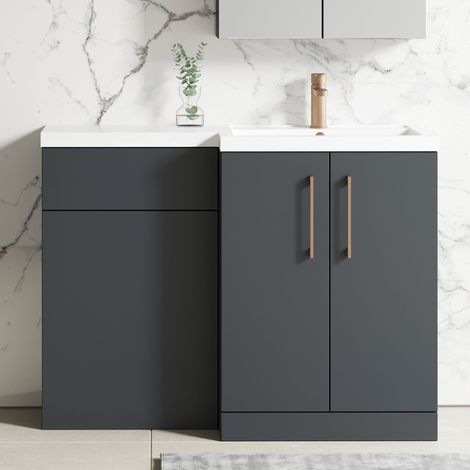 Nuie Arno RH Combination Unit with L-Shape Polymarble Basin 1100mm Wide - Satin Anthracite (1/5)
