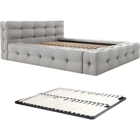 Letto trapuntato 180 x 200 cm Tessuto chiné Grigio + Rete - LERUCO (1/5)