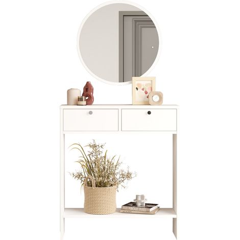 Mobile da Ingresso Chiarano, Specchio Incluso, Modulabile, 2 Ante, 80x24x90h cm Bianco