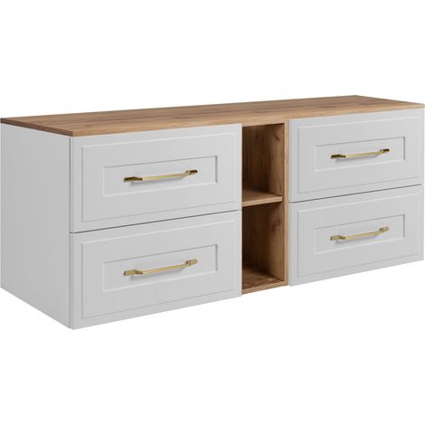 Set di mobili da bagno sotto lavabo, bianco / rovere Craft, 180 (2 x 60 + 20) x 46 x 58 cm , 3 colori di maniglie a scelta