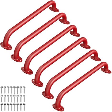 Dolibest Poignee Escalade Enfant, 43cm Poignées de Terrain de Jeux 6pcs Main Courante pour Escalier Barre Poignée Sécurité Barres d'appui pour Aire Jeux/Jardin/Douches/Toilettes, Base Ovale/Rouge (1/5)