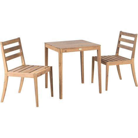 Garden Bistro Set Chairs and Table Light Brown Certified Acacia Wood Rectangular Top Rustic Style Outdoor CHIOGGIA (1/5)