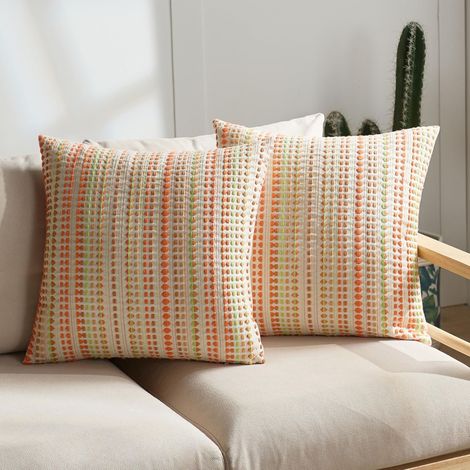 2 Housse de Coussin en Chenille à Rayures Style Boho, 30x50cm Orange, Housse Décorative Douce pour Canapé Lit et Salon Style Ferme (Sans coussin) (1/5)