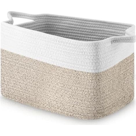 Panier de rangement en corde de coton tressé, 33 x 25 x 23 cm, pour couvertures, salle de bain, table à langer et jouets pour enfants. (1/4)