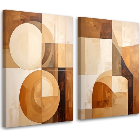 Tableaux sur toile lot  Abstraction formes cercles beige marron 2 x 20x30