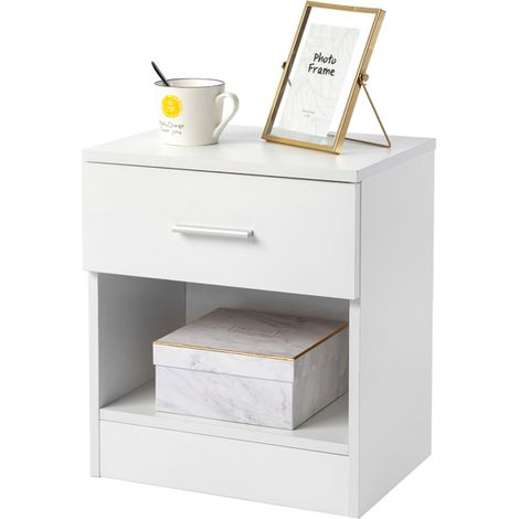 Ensemble de 2 Tables de Chevet à 2 Niveaux, Table d'Appui pour Chambre à Coucher ou Bureau à Domicile, Blanc (1/5)