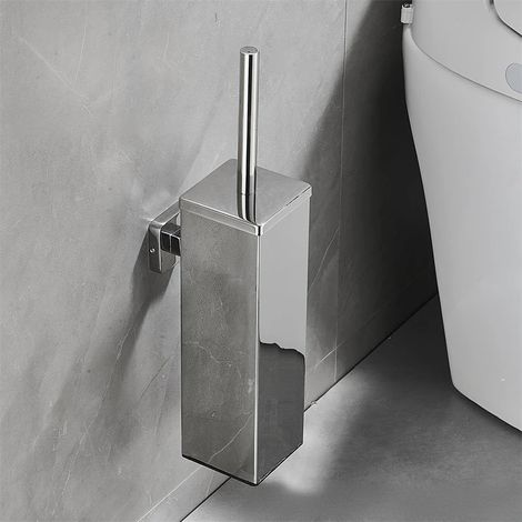Brosse WC murale argentée (Wall-Silvery) - Outil de nettoyage en acier inoxydable 304 - Accessoires de salle de bain sans perçage (1/5)