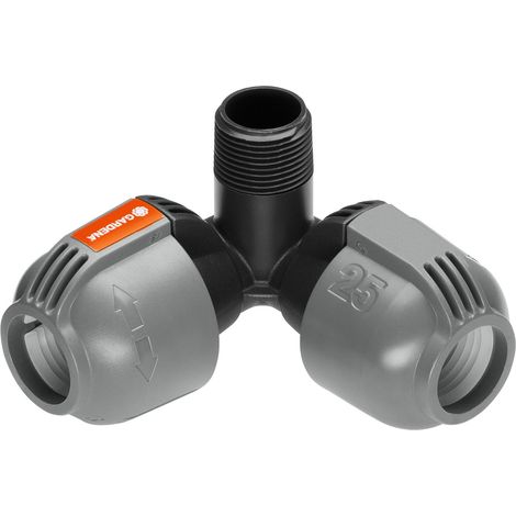 GARDENA Pieza de esquina Sprinklersystem 25 mm x 3/4" – macho. Para conectar los aspersores en las esquinas de la instalación. Con la tecnología de conexión “Quick & Easy” (02783-20)