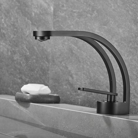 Modern Creative Design Bathroom Faucet, Black Sink Faucet, Bathroom Mixer Tap Single Hole Sink Faucet, Brass (black) (1/5)