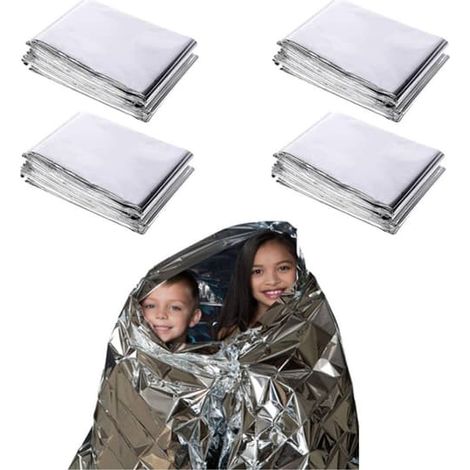 4 couvertures de survie pliables, argentées, 160×210 cm (1/5)
