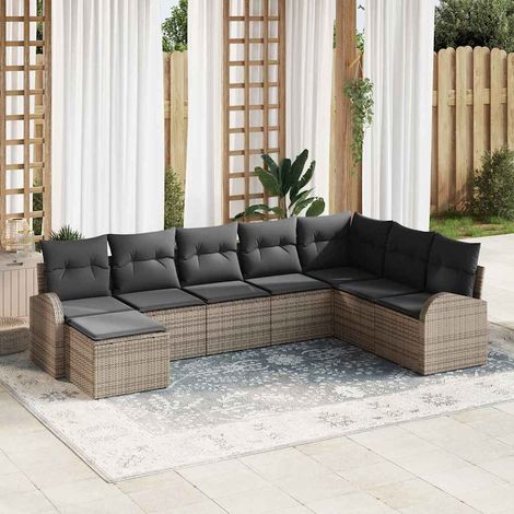 vidaXL Sofa Set mit Kissen mit Speicher 8 pcs Grau Poly-Rattan (1/5)