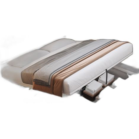 Cadre de lit 180x200 vintage en bois et métal, avec tête de lit rembourrée, coffre de rangement hydraulique et ports USB, blanc (1/5)