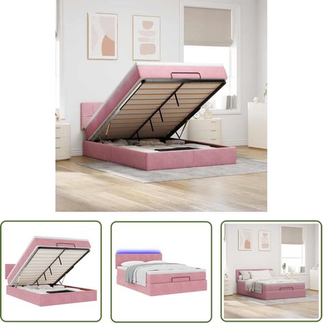 vidaXL Cadre de lit ottoman avec matelas rose 140x190 cm velours (1/5)