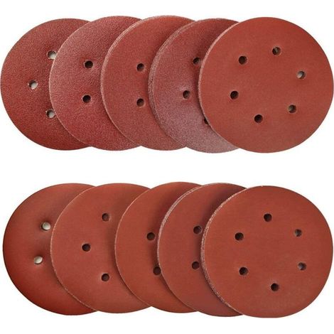 100 Pièces 150mm disques abrasifs Disque de Ponçage Disques Abrasifs 40/80/120/180/320/600/800/1000/1500/2000 Grain Idéal pour Poncer/Polir/Dérouiller pour ponceuse excentrique de 6 trous