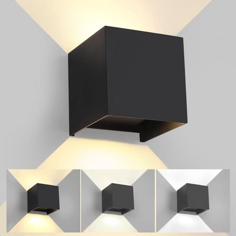 Applique Cubo LED 12W Esterno IP65 3 Modalità di illuminazione 3000/4000/6500K Nero (1/5)