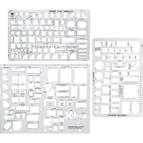 Ensemble de 3 gabarits pour le dessin architectural, pochoirs réutilisables et outils de dessin (1/5)