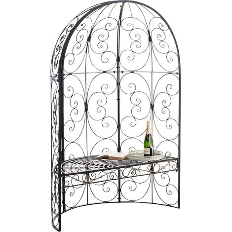 Banco de jardín con arco de rosas en metal bronce envejecido, estilo vintage MDJ10184