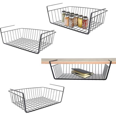 Lot de 4 paniers de rangement amovibles en fil métallique à suspendre sous étagère pour cuisine, armoires, étagères, armoire, salle de bain, bureau (noir) (1/5)