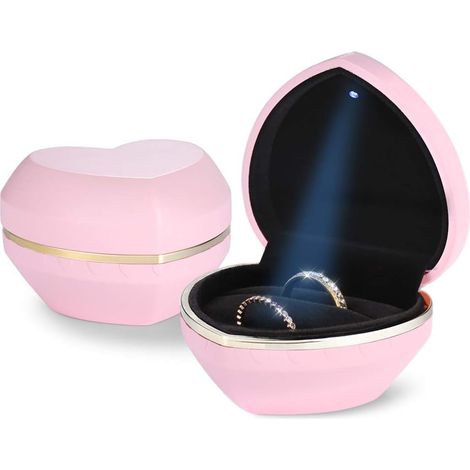 Boîte à bijoux en forme de cœur (boîte à bagues paire, rose clair), (1/2)