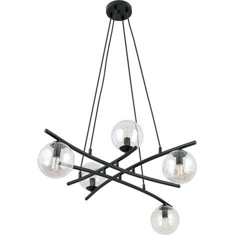 Lampadario Moderno Cadmo Acciaio Nero Trasarente 5 Luci E14 Ip20 (1/5)