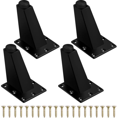 pieds de meuble robustes en métal, réglables, pour canapé ou commode, avec platine de fixation et vis, 80 mm, noir mat (1/5)