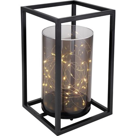 LED Solarlaterne mit rauchfarbigem Lampenschirm & Metallkäfig, Höhe 28cm (1/5)