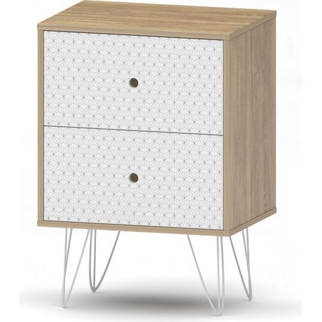 Hobag – Table de chevet scandinave 2 tiroirs en bois blanc – Design épuré – Facile à entretenir – Dimensions compactes pour petits espaces (1/3)