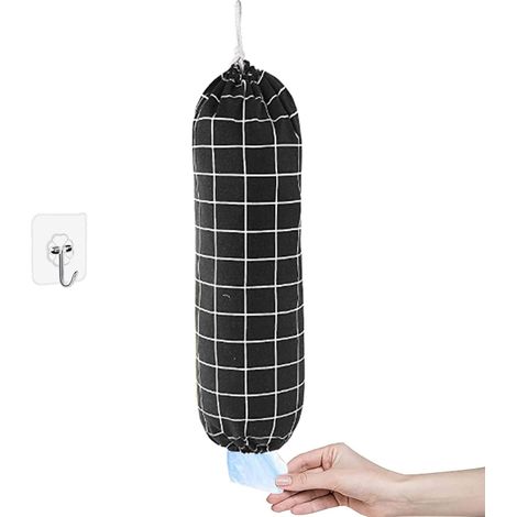 Organisateur de sacs en plastique, grand distributeur de rangement pour courses, lavable, ajustable grâce à un cordon de serrage, noir, 56 x 23 cm